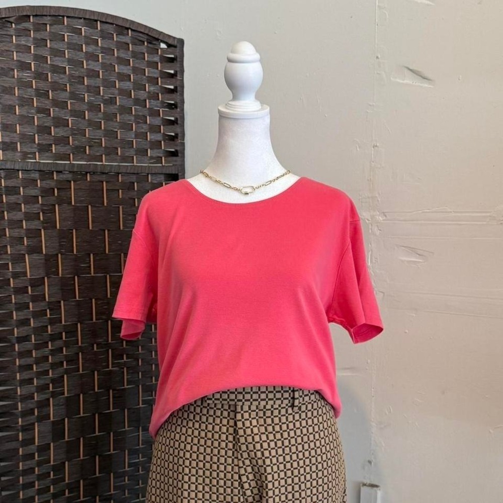Karen Scott Petites Women's Coral Pink Cotton T-shirt with a Relaxed Fit Size PL